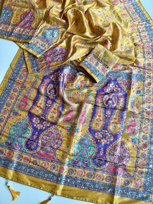 Mustard Color Zari Weavind Work Silk Blend Saree 2