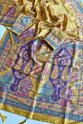 Mustard Color Zari Weavind Work Silk Blend Saree