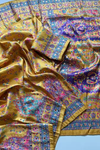 Mustard Color Zari Weavind Work Silk Blend Saree