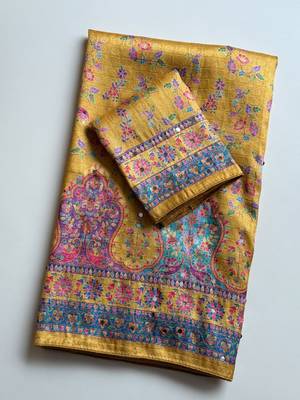 Mustard Color Zari Weavind Work Silk Blend Saree 4