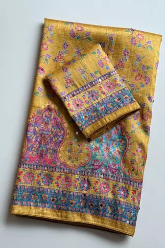 Mustard Color Zari Weavind Work Silk Blend Saree