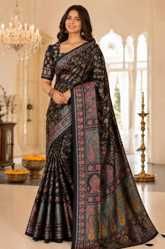 Black Color Zari Weavind Work Silk Blend Saree