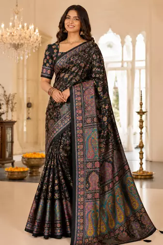 Black Color Zari Weavind Work Silk Blend Saree