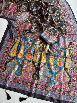Black Color Zari Weavind Work Silk Blend Saree 3