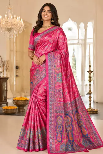 Rani Pink Color Zari Weavind Work Silk Blend Saree