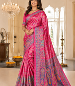 Rani Pink Color Zari Weavind Work Silk Blend Saree