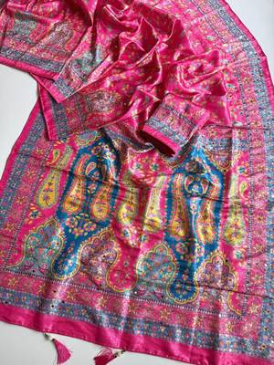 Rani Pink Color Zari Weavind Work Silk Blend Saree 2