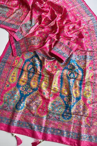 Rani Pink Color Zari Weavind Work Silk Blend Saree