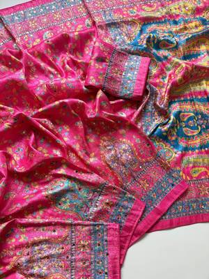 Rani Pink Color Zari Weavind Work Silk Blend Saree 3