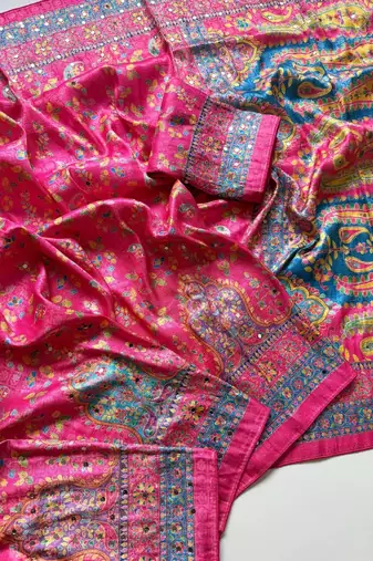 Rani Pink Color Zari Weavind Work Silk Blend Saree