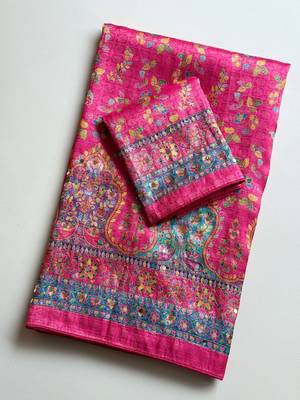 Rani Pink Color Zari Weavind Work Silk Blend Saree 4