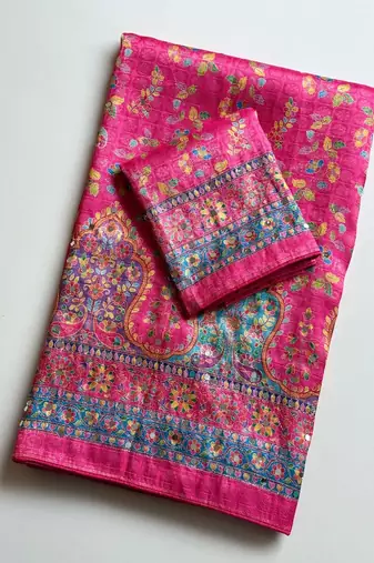 Rani Pink Color Zari Weavind Work Silk Blend Saree