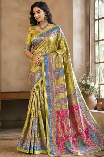Olive Color Zari Weavind Work Silk Blend Saree