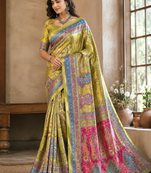 Olive Color Zari Weavind Work Silk Blend Saree