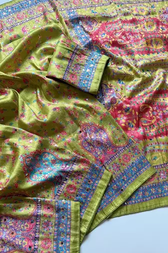 Olive Color Zari Weavind Work Silk Blend Saree