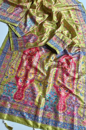 Olive Color Zari Weavind Work Silk Blend Saree