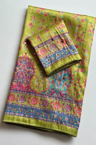 Olive Color Zari Weavind Work Silk Blend Saree