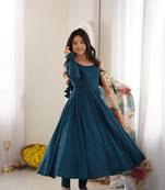 Roman silk fabric fully flare anarkali gown, pant with duppta set
