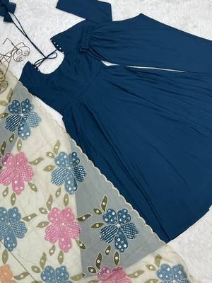 Roman silk fabric fully flare anarkali gown, pant with duppta set 4