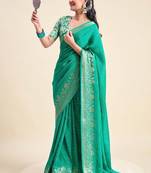 Green solid chiffon ethnic saree with blouse