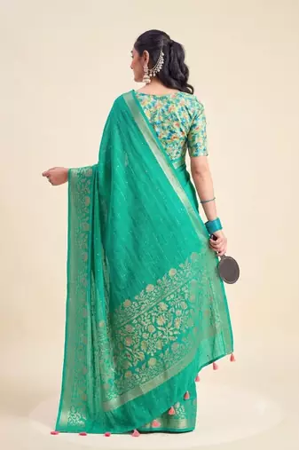 Green solid chiffon ethnic saree with blouse