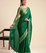 Green solid chiffon ethnic saree with blouse