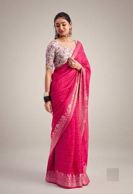 Magenta solid chiffon ethnic saree with blouse 1