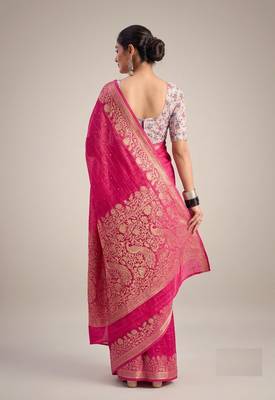 Magenta solid chiffon ethnic saree with blouse 2