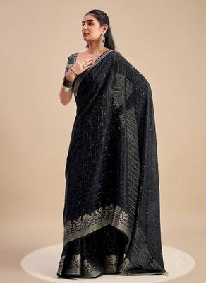 Black solid chiffon ethnic saree with blouse 1