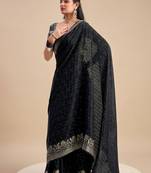 Black solid chiffon ethnic saree with blouse