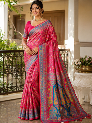 Red Color Zari Weavind Work Silk Blend Saree 1