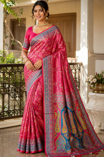 Red Color Zari Weavind Work Silk Blend Saree