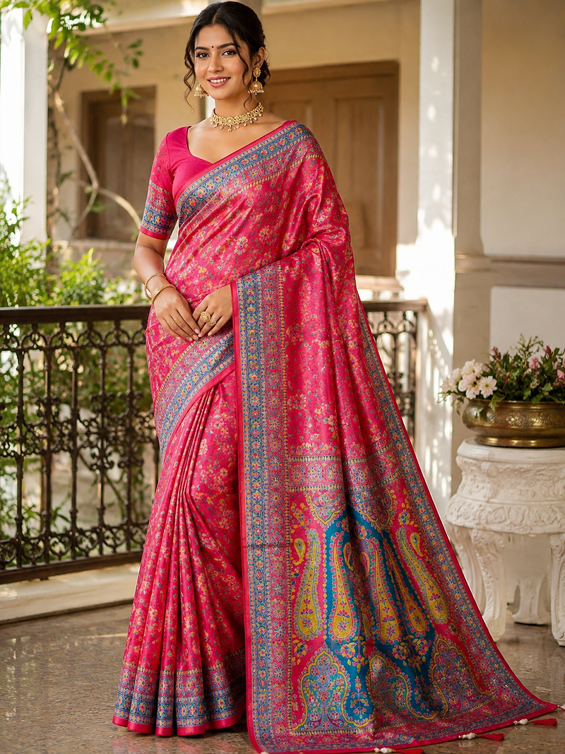 Red Color Zari Weavind Work Silk Blend Saree