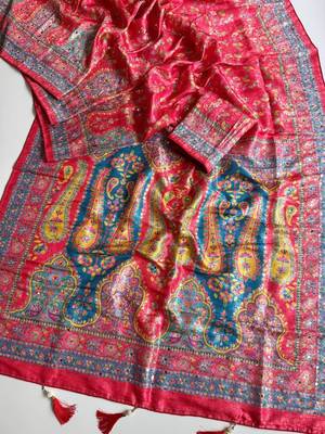 Red Color Zari Weavind Work Silk Blend Saree 2