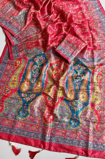 Red Color Zari Weavind Work Silk Blend Saree
