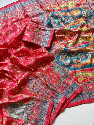 Red Color Zari Weavind Work Silk Blend Saree 3