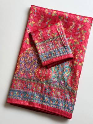 Red Color Zari Weavind Work Silk Blend Saree 4