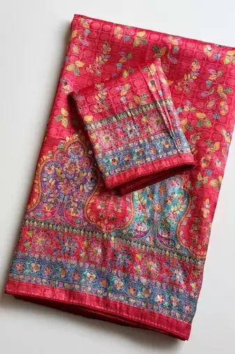 Red Color Zari Weavind Work Silk Blend Saree