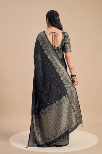 Black solid chiffon ethnic saree with blouse