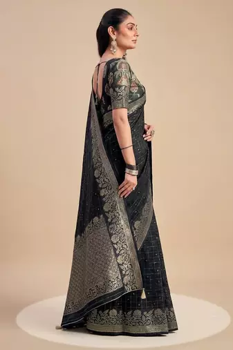 Black solid chiffon ethnic saree with blouse