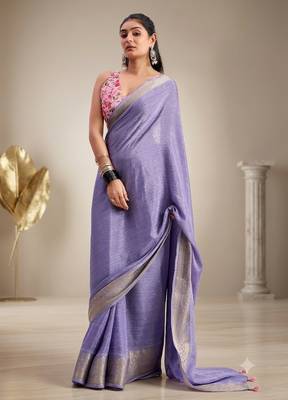 Levander solid chiffon ethnic saree with blouse 1