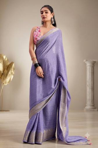 Levander solid chiffon ethnic saree with blouse