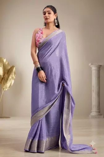 Levander solid chiffon ethnic saree with blouse