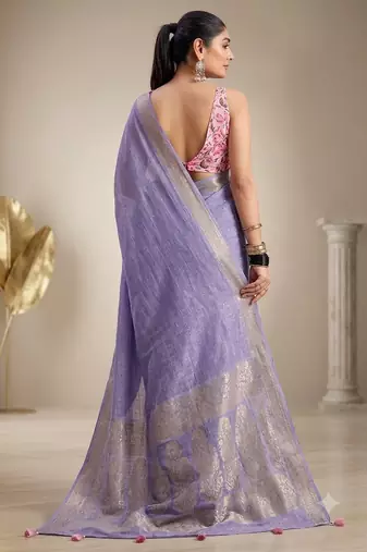 Levander solid chiffon ethnic saree with blouse