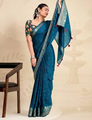 Rama solid chiffon ethnic saree with blouse 1
