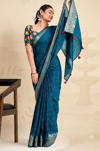 Rama solid chiffon ethnic saree with blouse