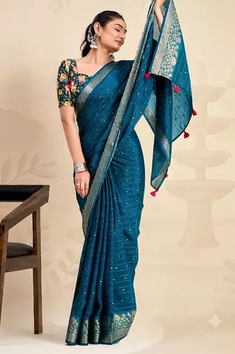 Rama solid chiffon ethnic saree with blouse