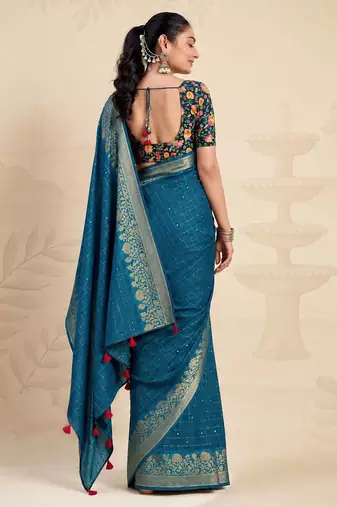 Rama solid chiffon ethnic saree with blouse