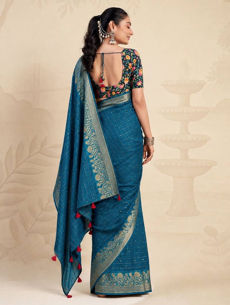Rama solid chiffon ethnic saree with blouse