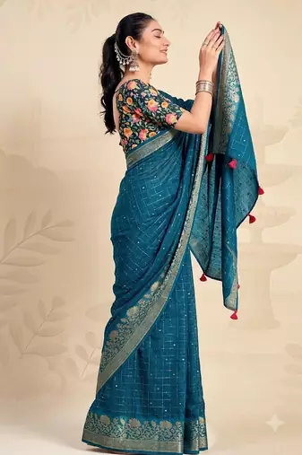 Rama solid chiffon ethnic saree with blouse